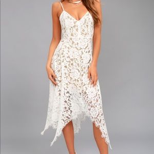 Lulus White Lace Midi Dress.